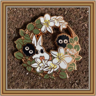 White Totoro & Soot Sprites Plumeria Wreath - Patreon Pin Dec 2021