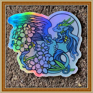 Forget-me-Not Dragon - Holographic Patreon Sticker May '24