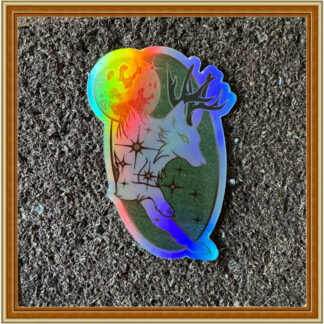 Full Moon Antler Wolf - Holographic Sticker Sept '24