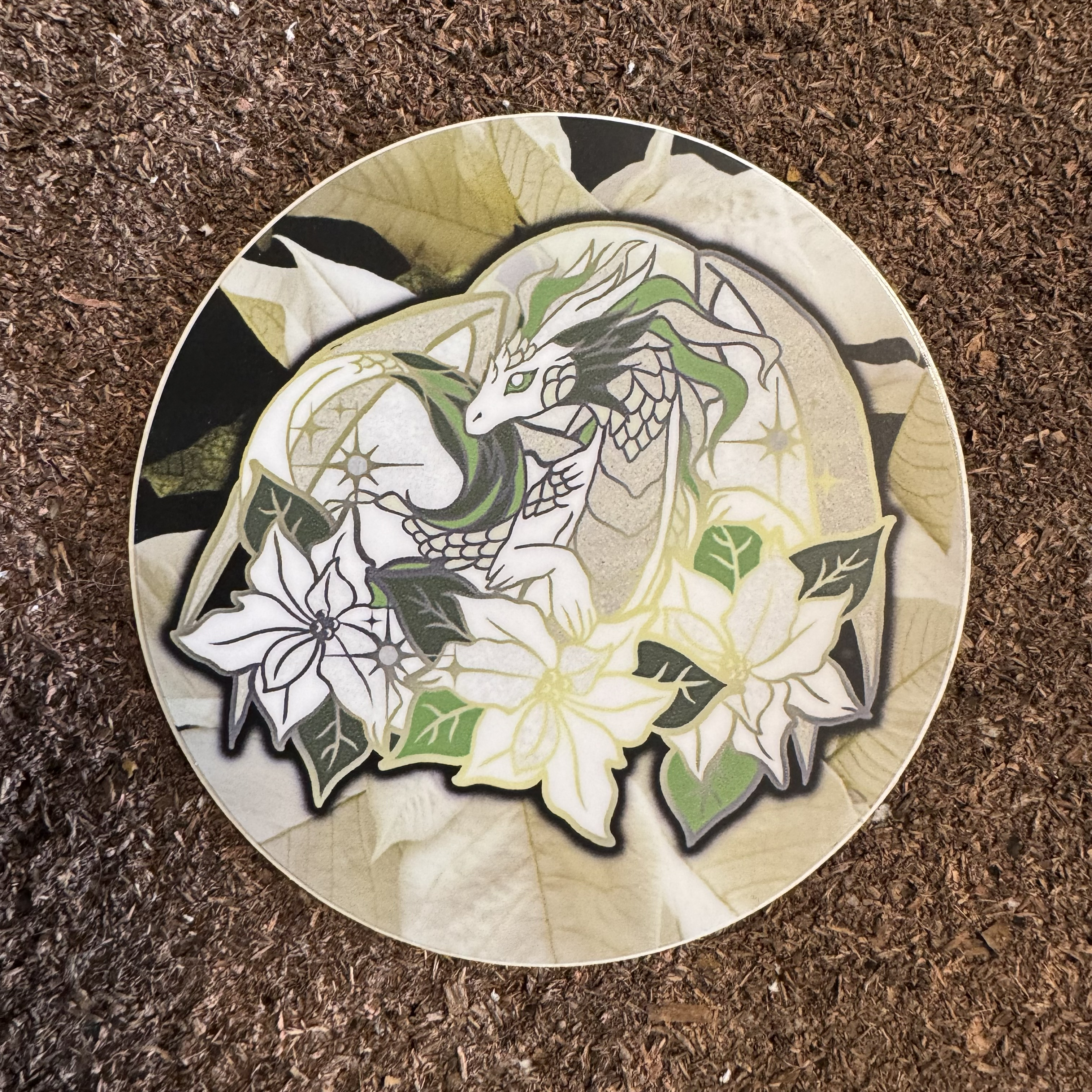 Poinsettia Dragon - Round Sticker Dec '24
